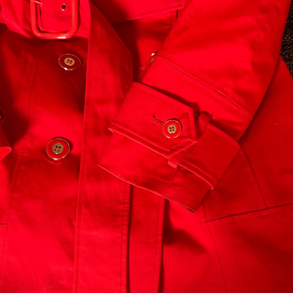 Women's Red Double-Breasted Belted Trench Coat - Picture 9 of 13